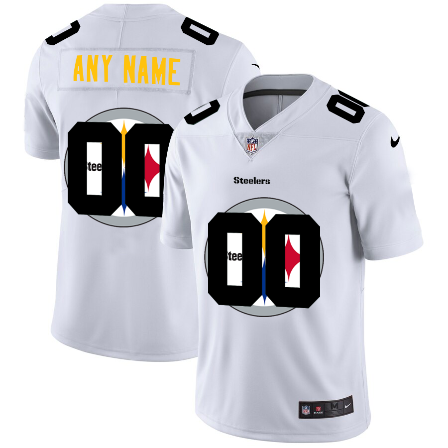 Wholesale Pittsburgh Steelers Custom White Men Nike Team Logo Dual Overlap Limited NFL Jersey